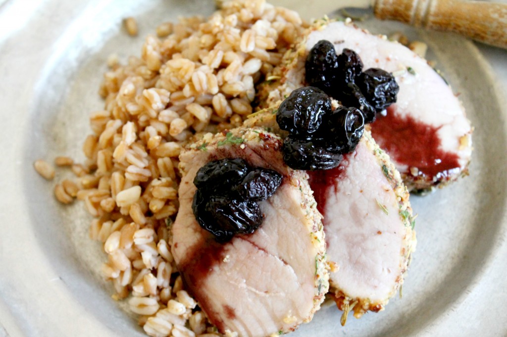 Red Wine Grapes over Almond Crusted Pork Loin