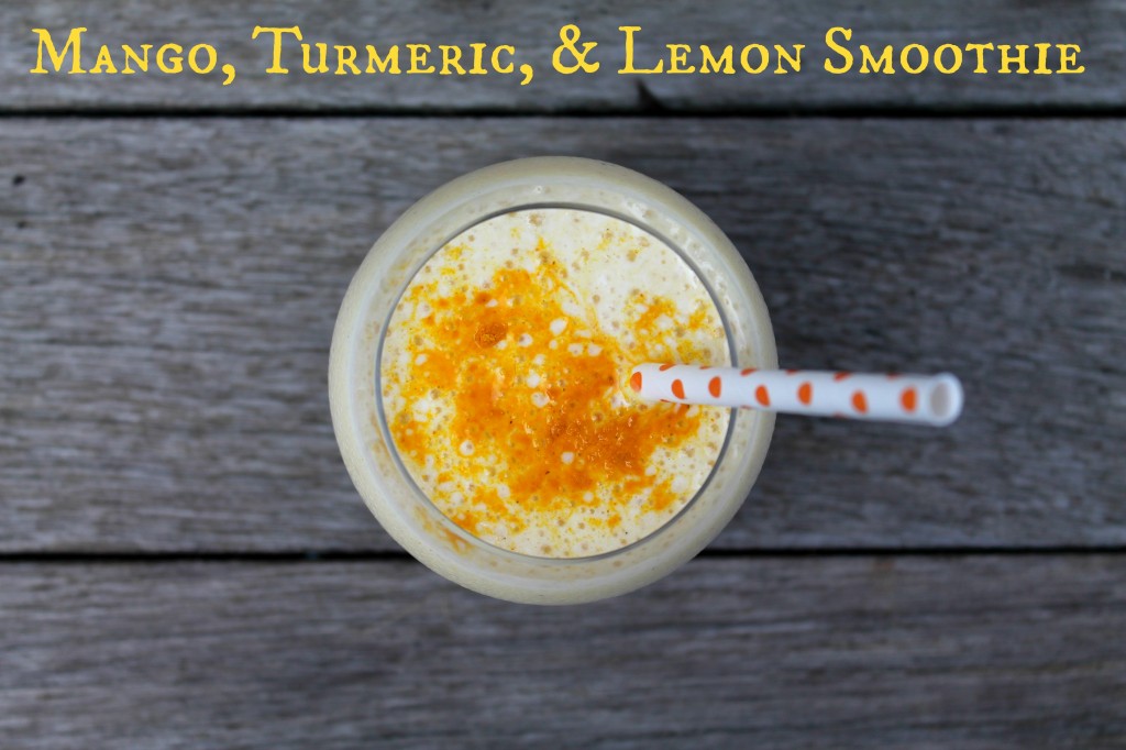 Lemony Mango Tumeric Smoothie - Recipe on CookingWithBooks.net