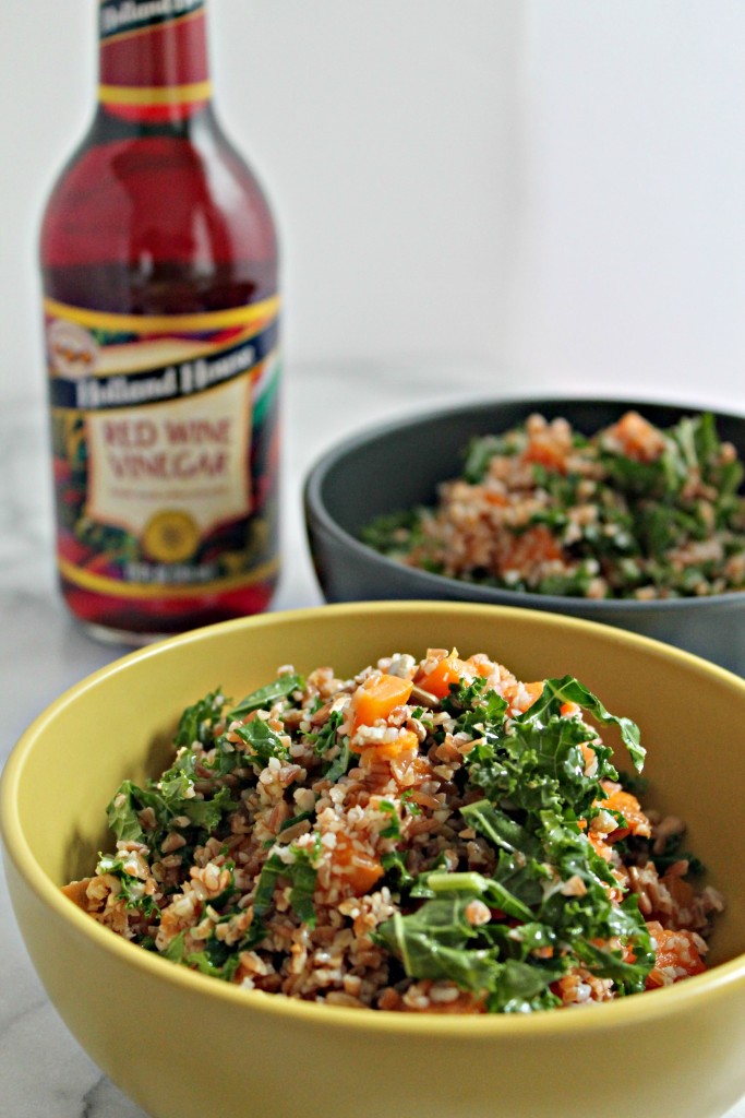 Bulgur Wheat, Sweet Potato, and Kale Salad with Red Wine Vinaigrette